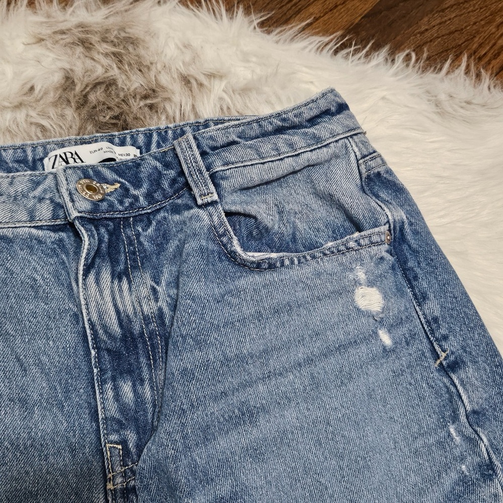 Zara Medium Wash Distressed Ripped Mom Jeans Denim Collection - Picture 4 of 4